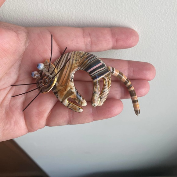 CYNTHIA CHUANG Jewelry 10 Funky Arching Cat Kinetic Pin Moveable Head RARE - Picture 7 of 7